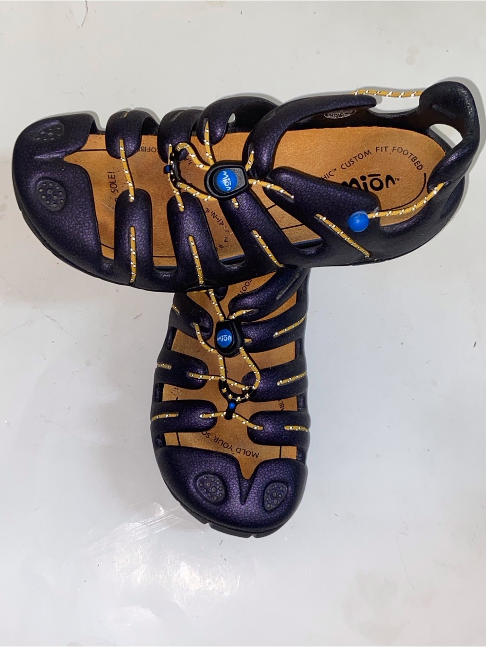 Mion Current GSR Purple-SlipOn Sandal with Yellow Cord & Tan Footbed Sz10Unisex